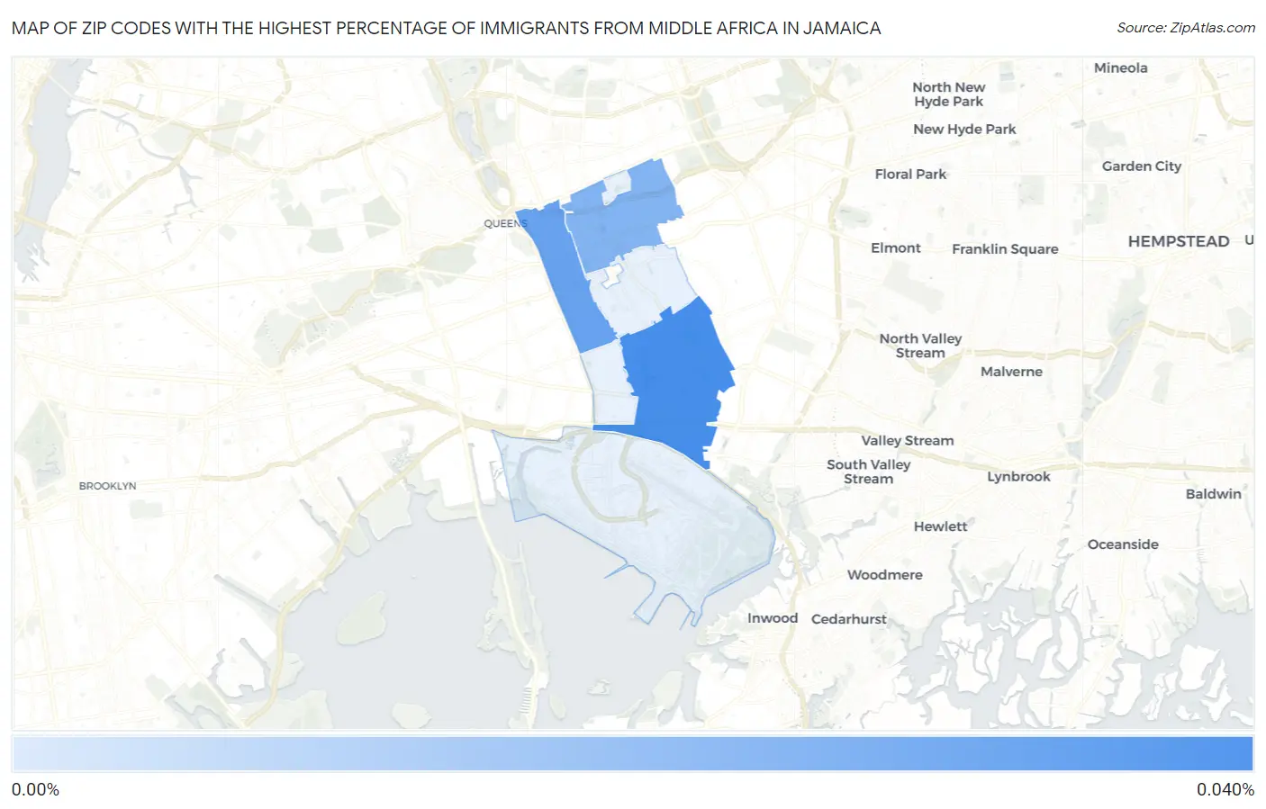 Zip Codes with the Highest Percentage of Immigrants from Middle Africa in Jamaica Map