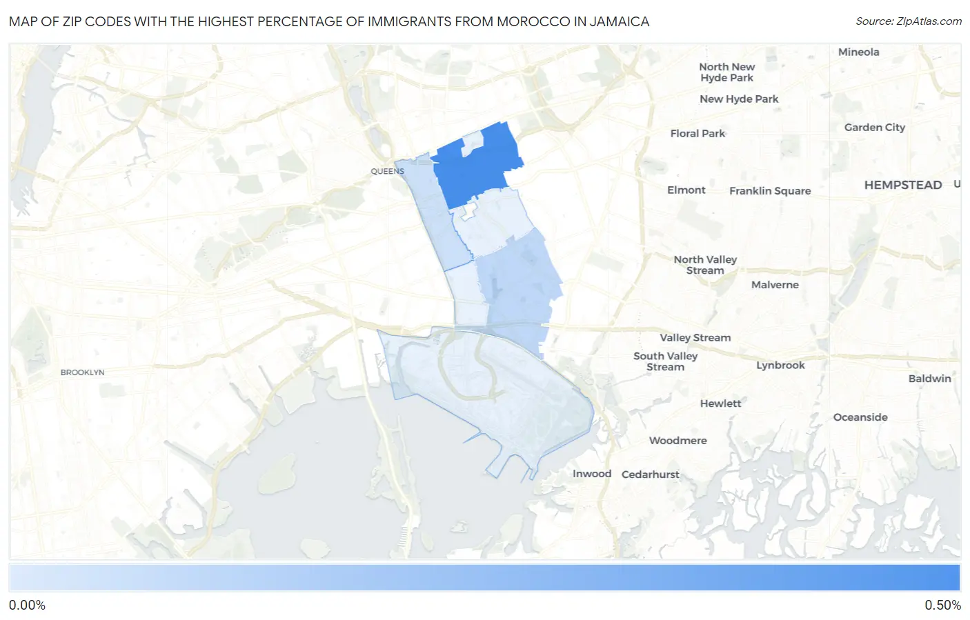 Zip Codes with the Highest Percentage of Immigrants from Morocco in Jamaica Map