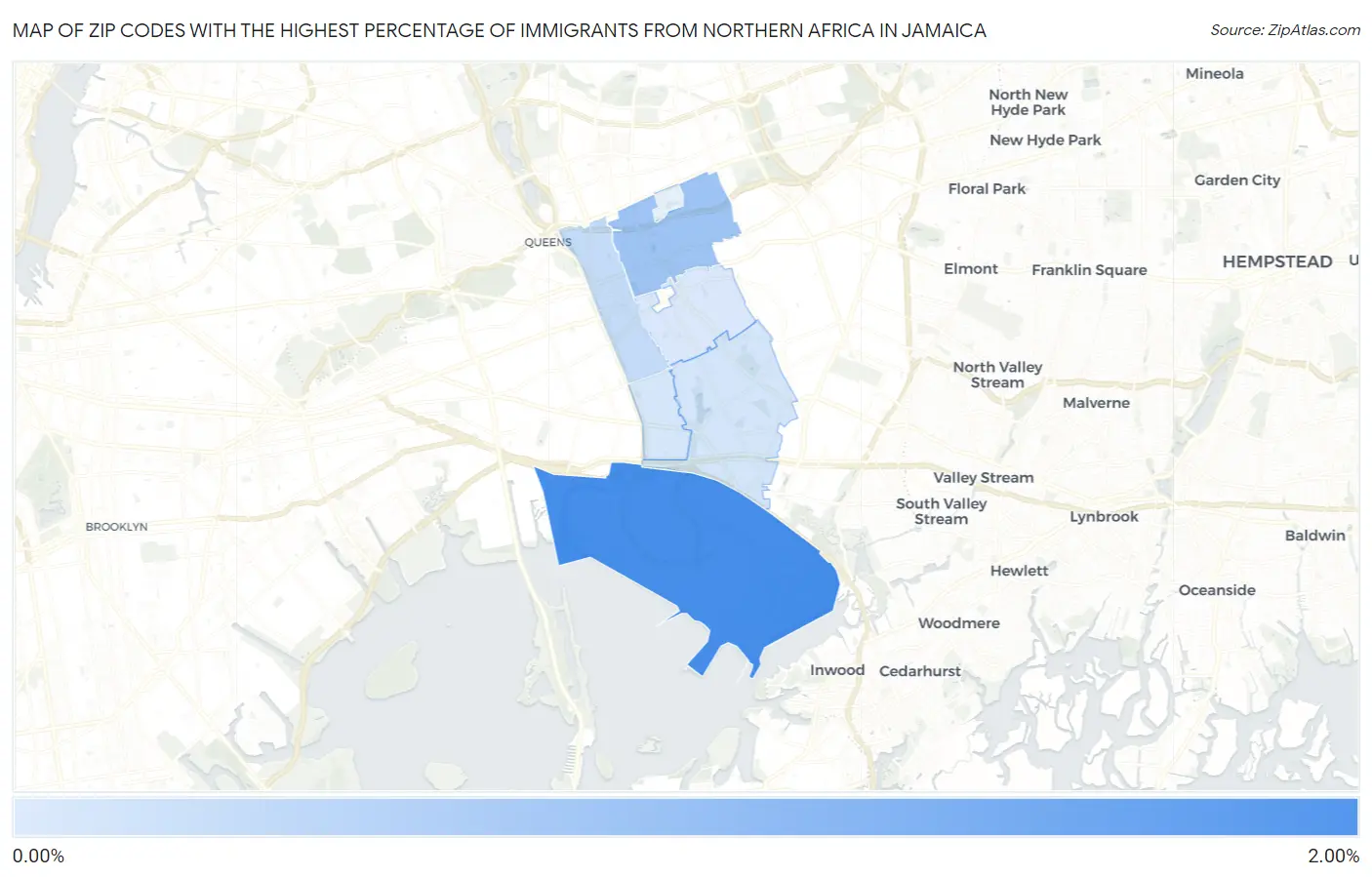 Zip Codes with the Highest Percentage of Immigrants from Northern Africa in Jamaica Map