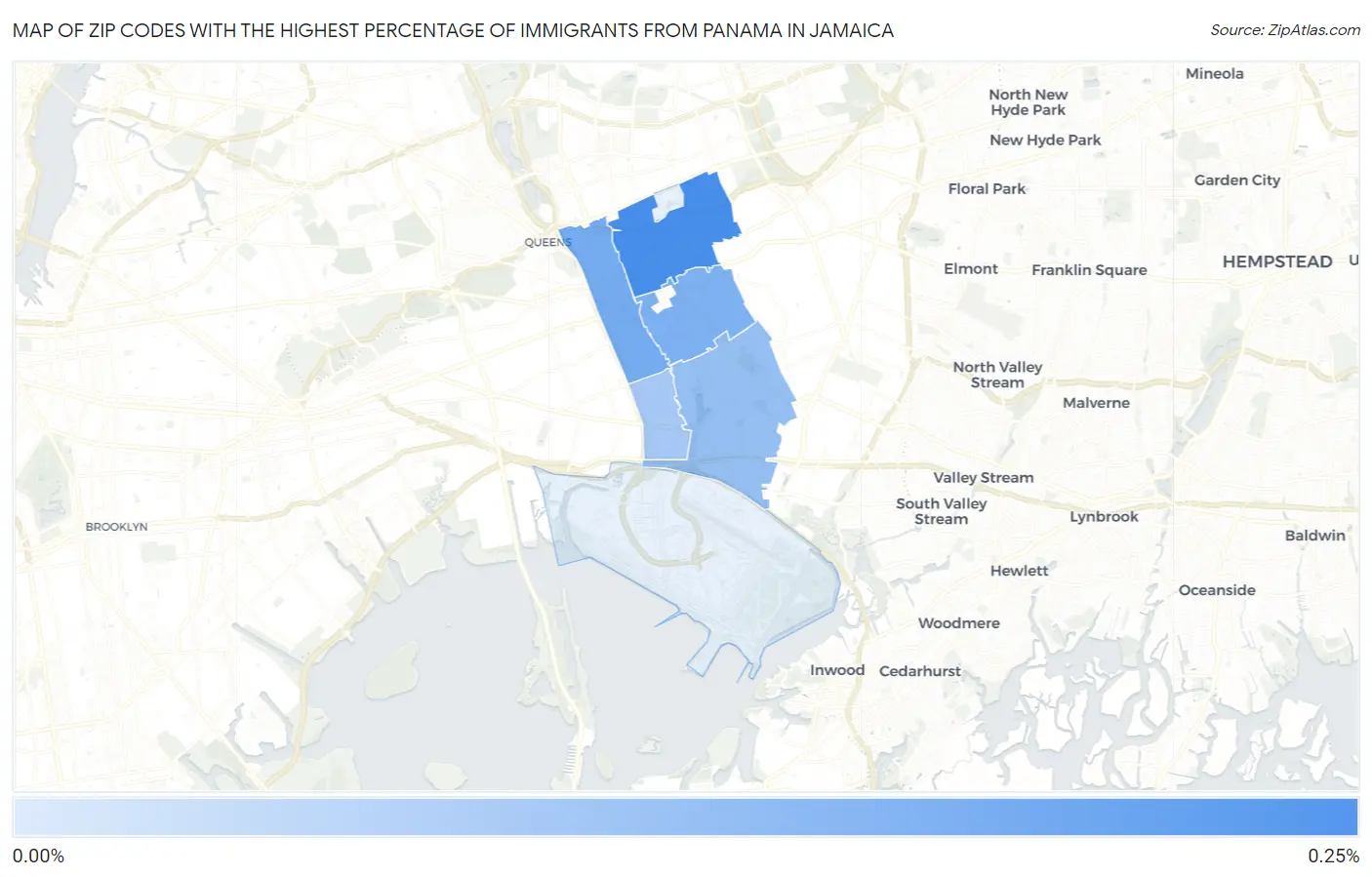 Zip Codes with the Highest Percentage of Immigrants from Panama in Jamaica Map