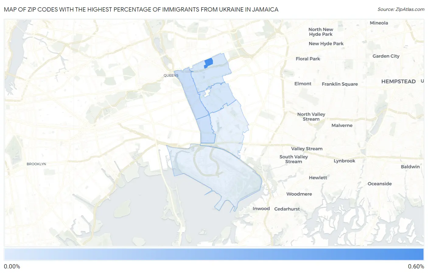 Zip Codes with the Highest Percentage of Immigrants from Ukraine in Jamaica Map