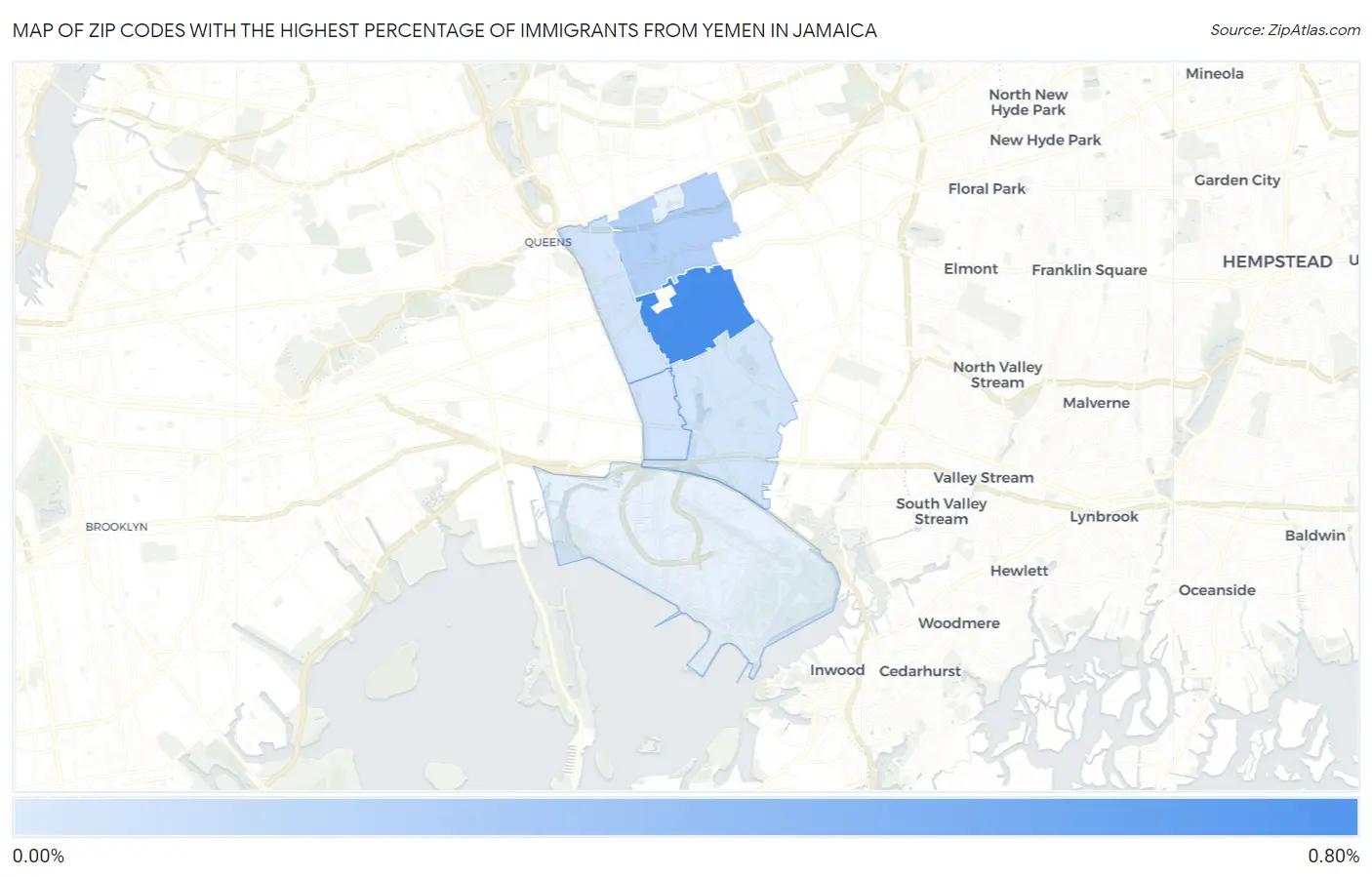 Zip Codes with the Highest Percentage of Immigrants from Yemen in Jamaica Map