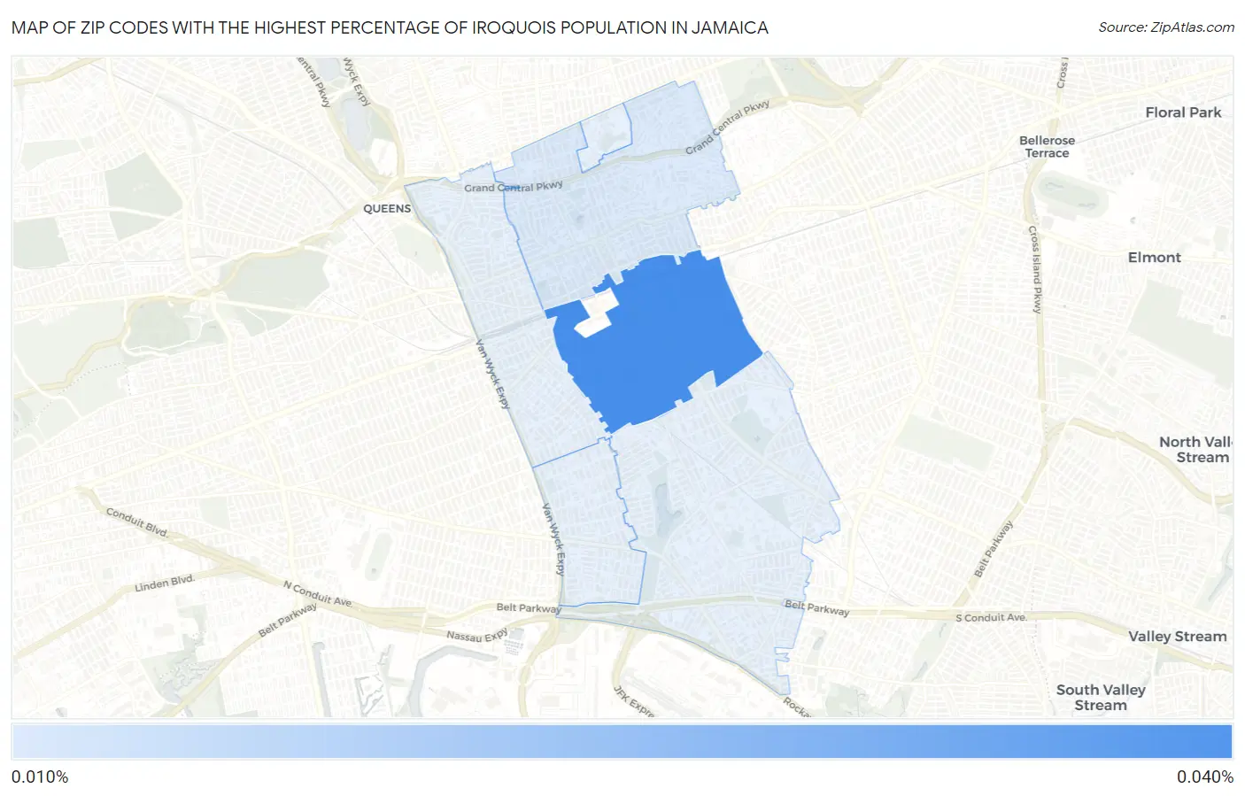 Zip Codes with the Highest Percentage of Iroquois Population in Jamaica Map