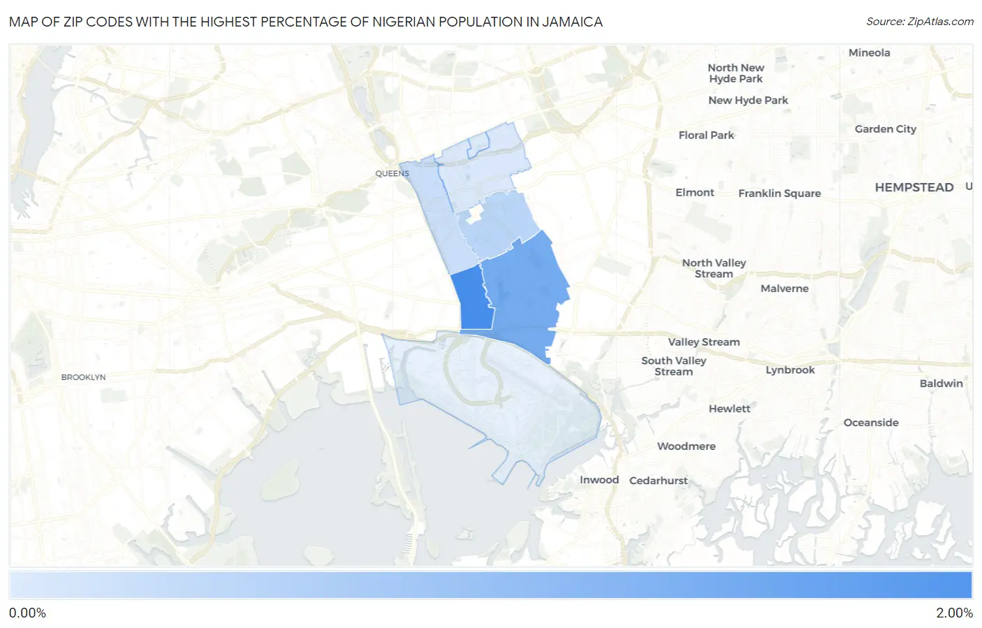 Zip Codes with the Highest Percentage of Nigerian Population in Jamaica Map