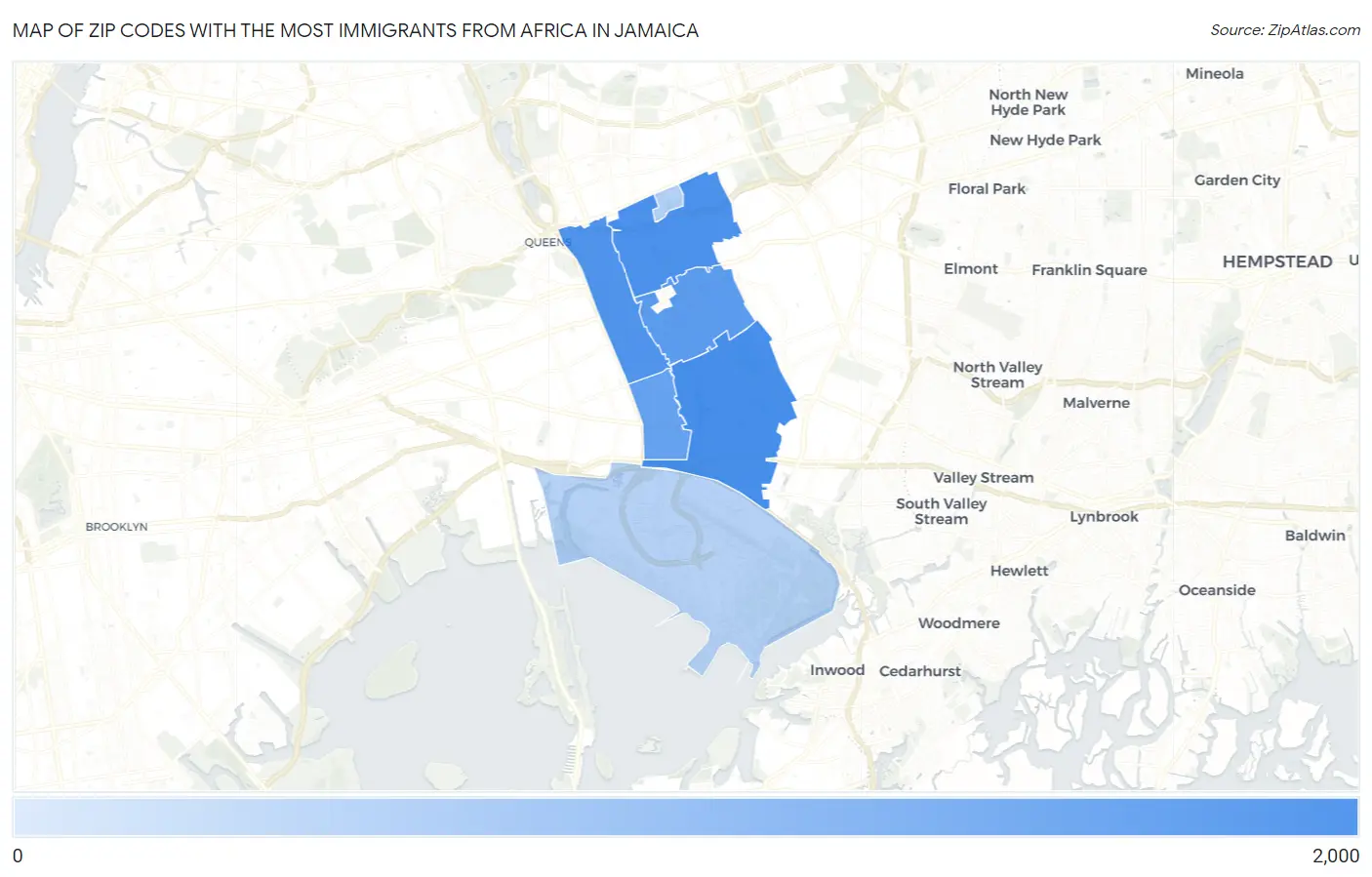 Zip Codes with the Most Immigrants from Africa in Jamaica Map