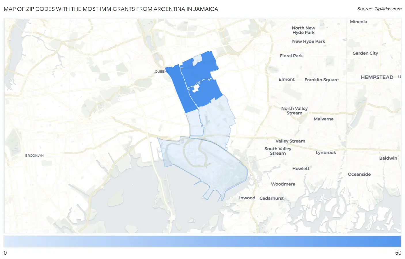 Zip Codes with the Most Immigrants from Argentina in Jamaica Map