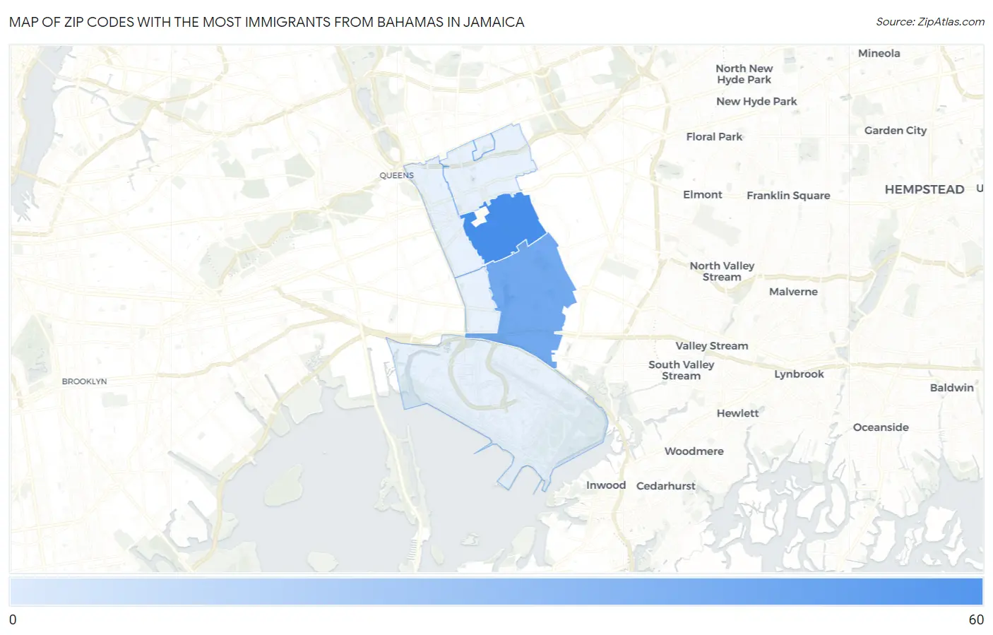 Zip Codes with the Most Immigrants from Bahamas in Jamaica Map