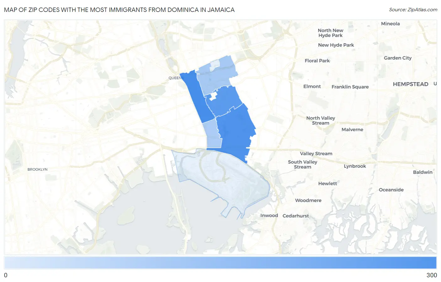 Zip Codes with the Most Immigrants from Dominica in Jamaica Map