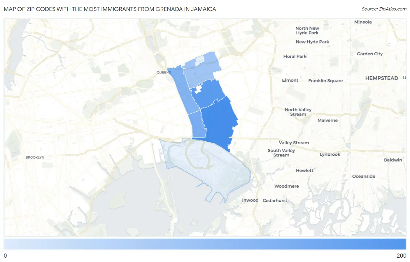 Zip Codes with the Most Immigrants from Grenada in Jamaica Map