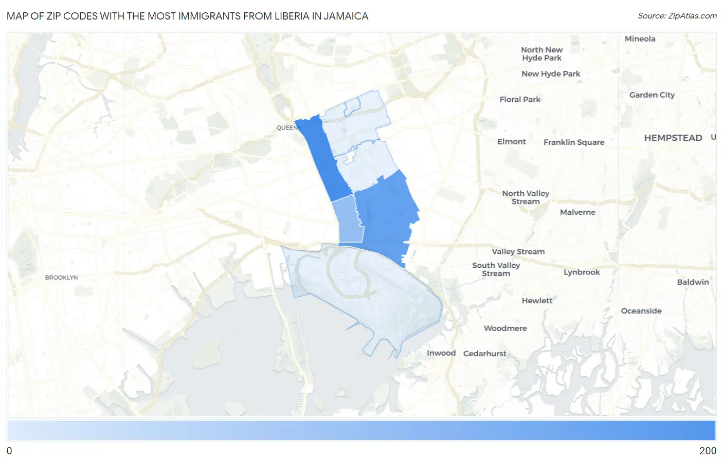 Zip Codes with the Most Immigrants from Liberia in Jamaica Map