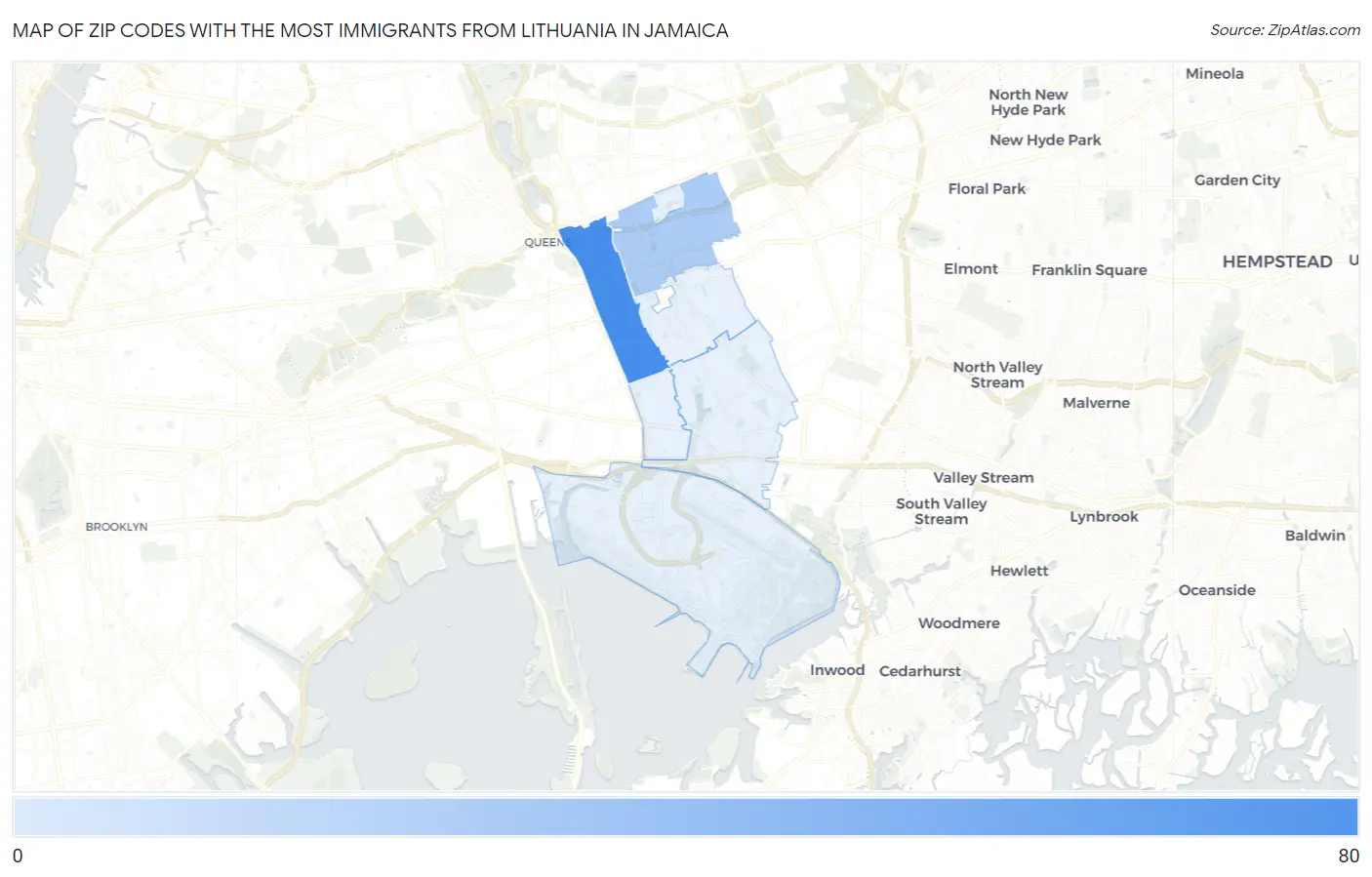 Zip Codes with the Most Immigrants from Lithuania in Jamaica Map