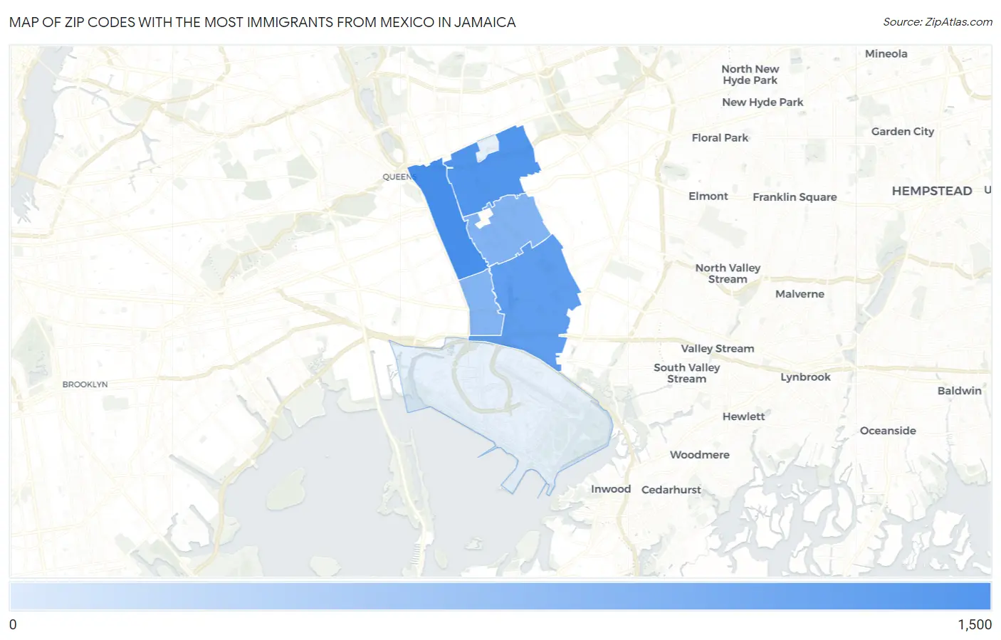 Zip Codes with the Most Immigrants from Mexico in Jamaica Map