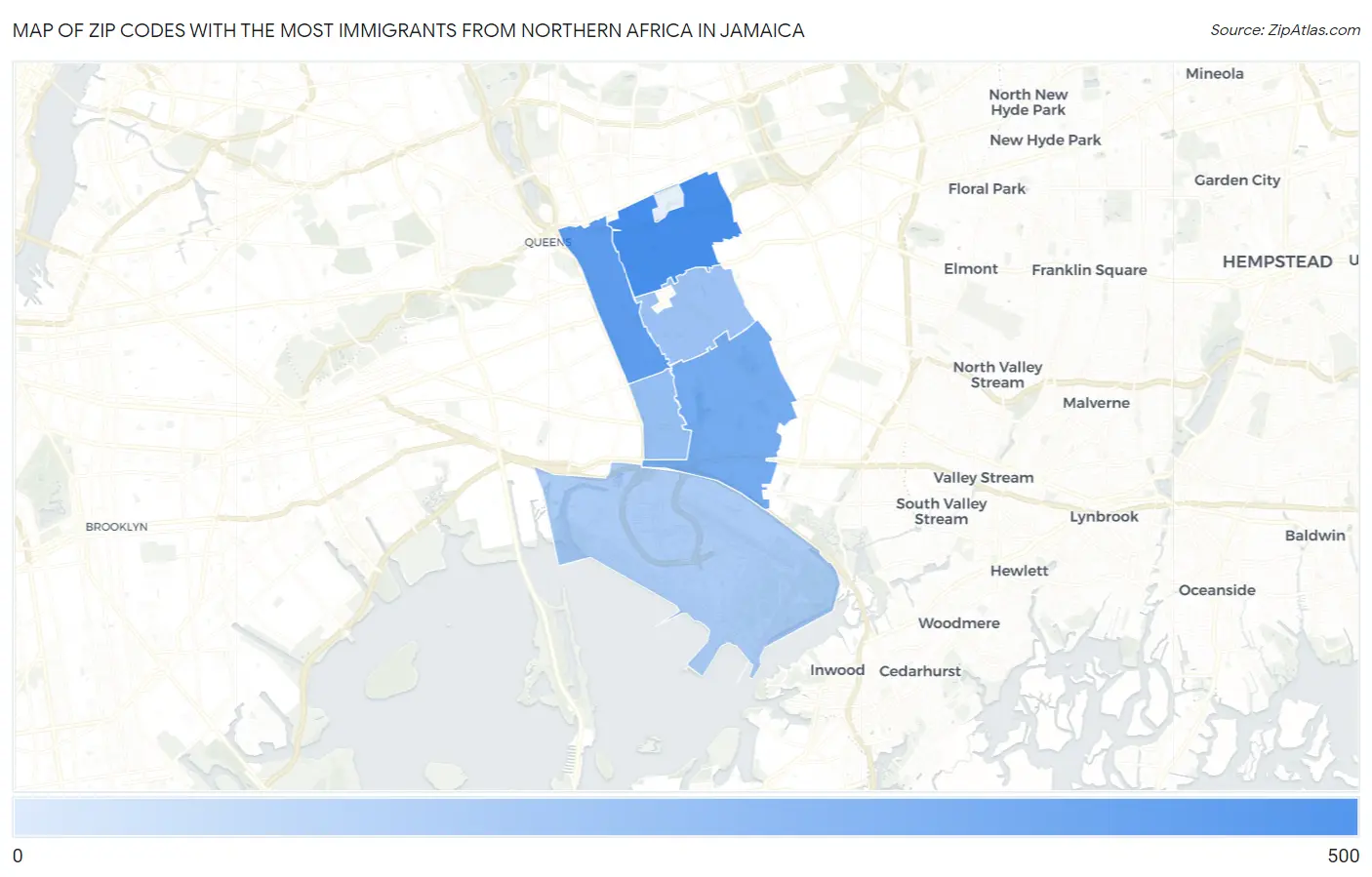 Zip Codes with the Most Immigrants from Northern Africa in Jamaica Map