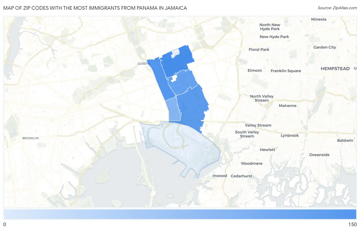 Zip Codes with the Most Immigrants from Panama in Jamaica Map