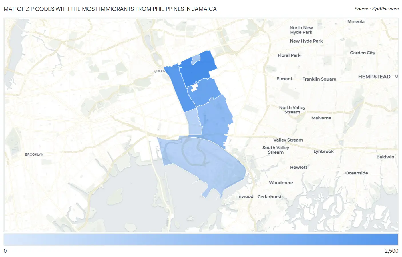 Zip Codes with the Most Immigrants from Philippines in Jamaica Map