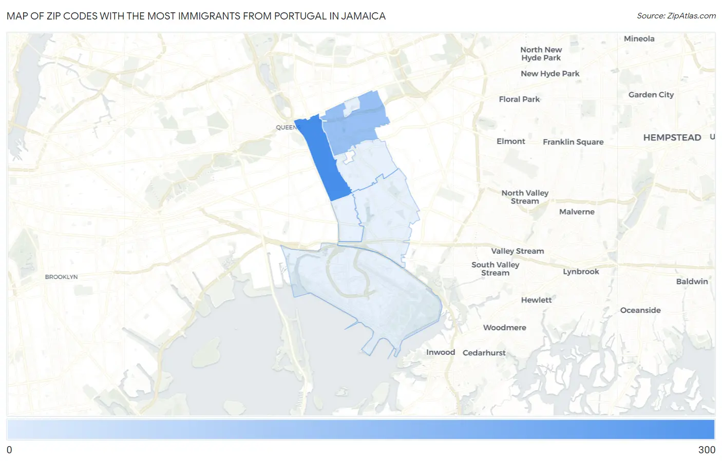 Zip Codes with the Most Immigrants from Portugal in Jamaica Map