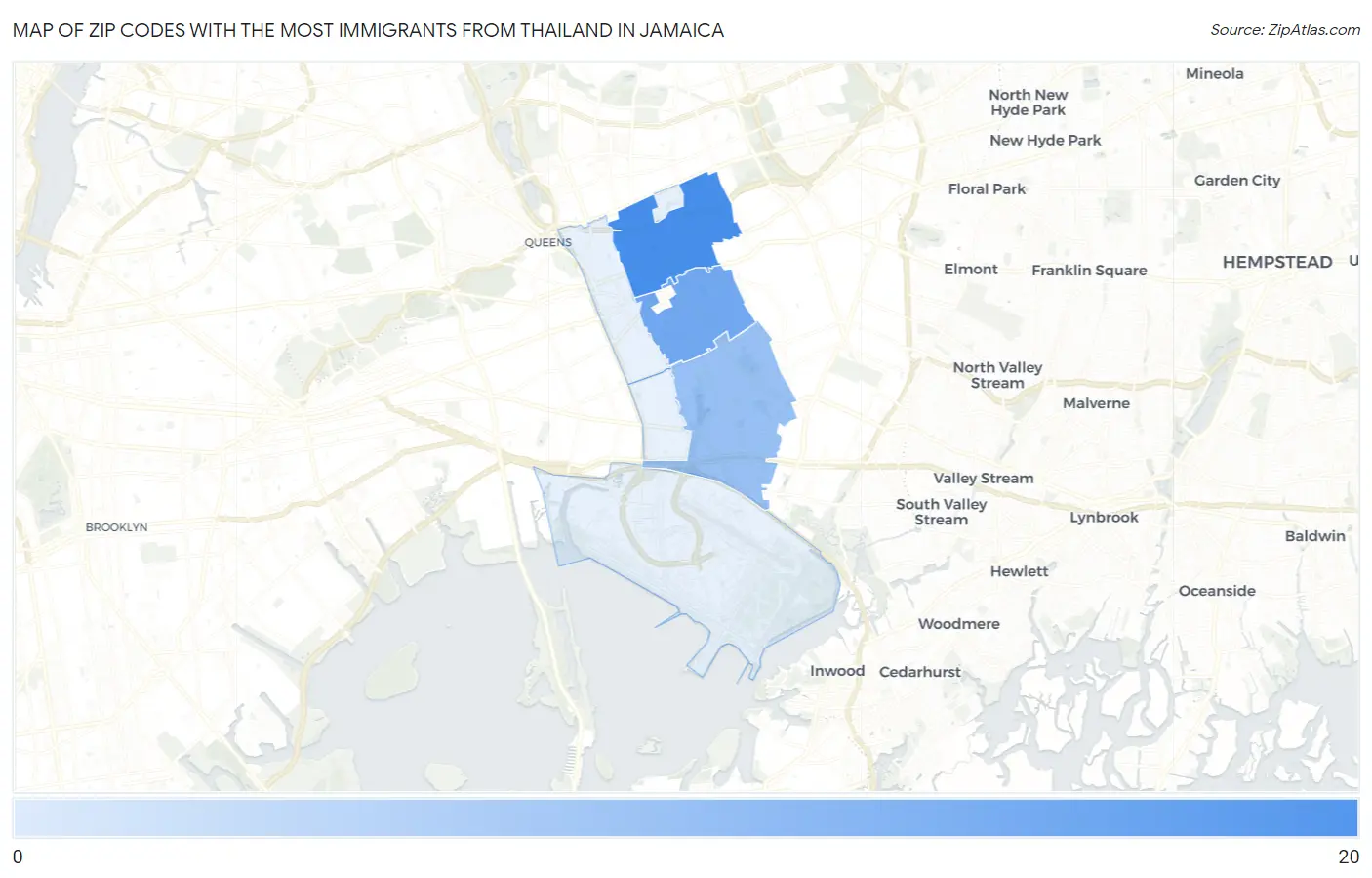 Zip Codes with the Most Immigrants from Thailand in Jamaica Map