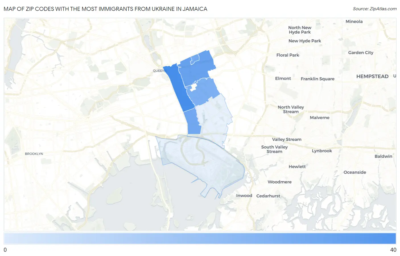 Zip Codes with the Most Immigrants from Ukraine in Jamaica Map