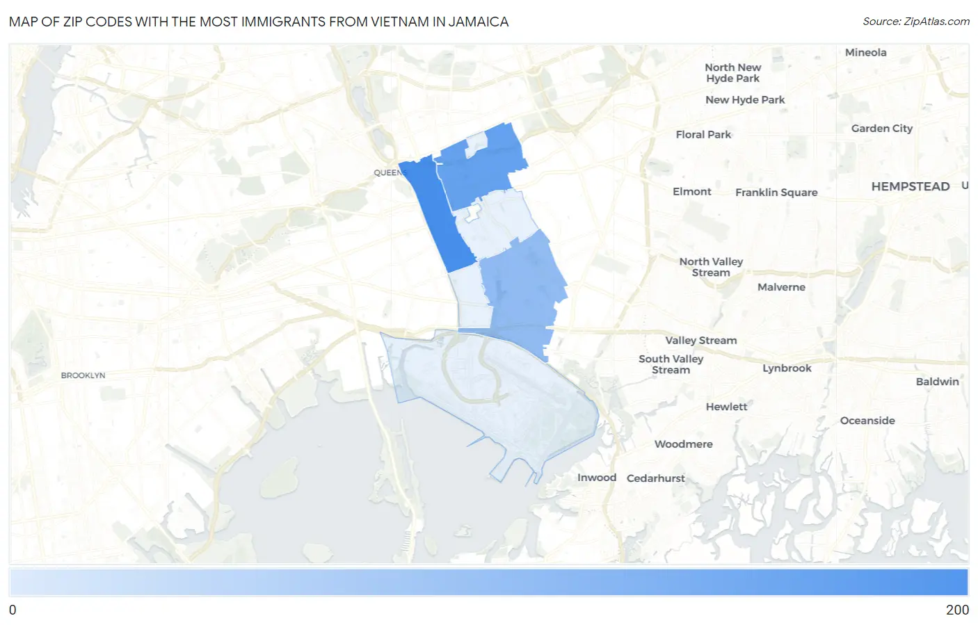 Zip Codes with the Most Immigrants from Vietnam in Jamaica Map