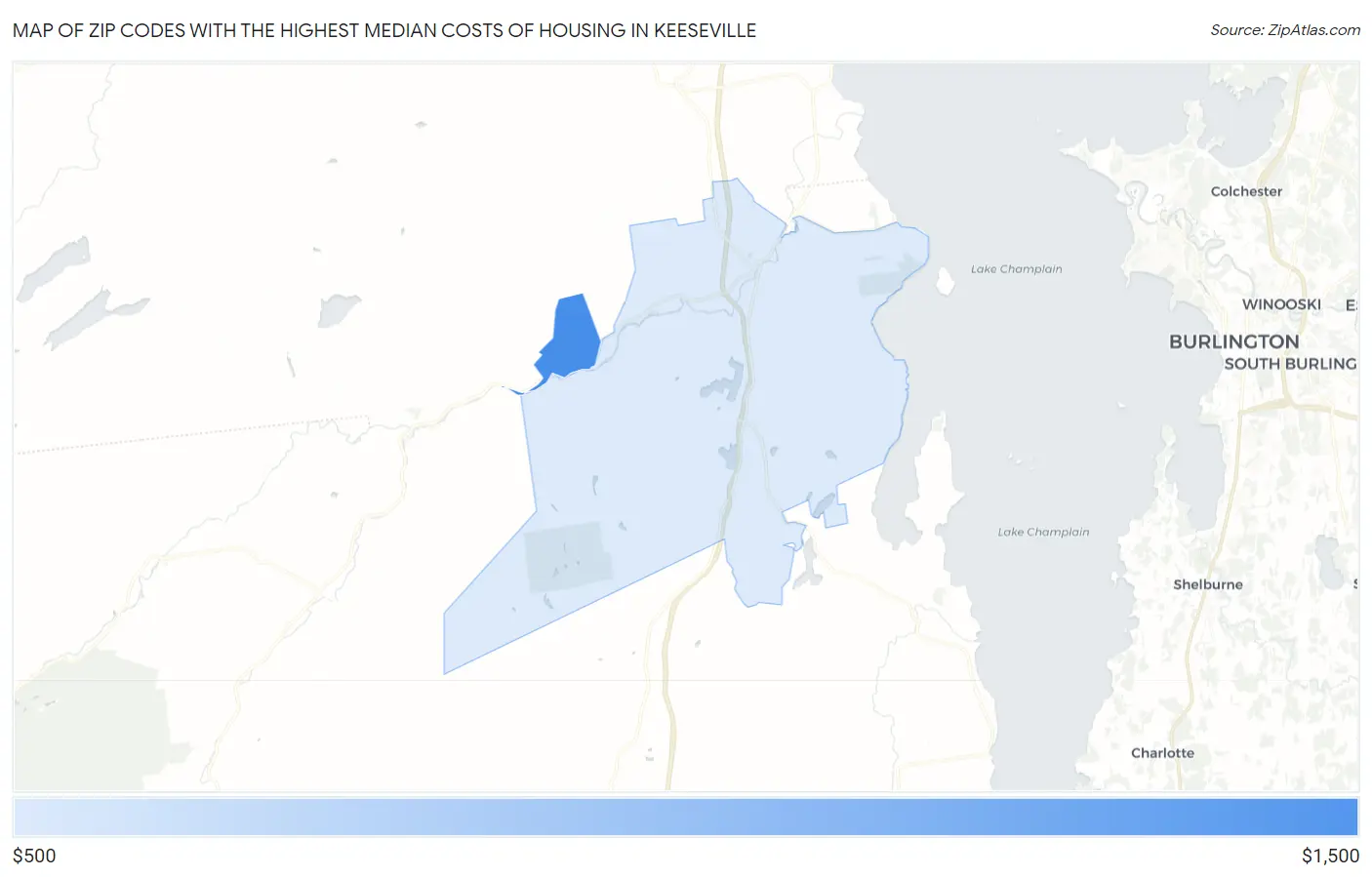Zip Codes with the Highest Median Costs of Housing in Keeseville Map