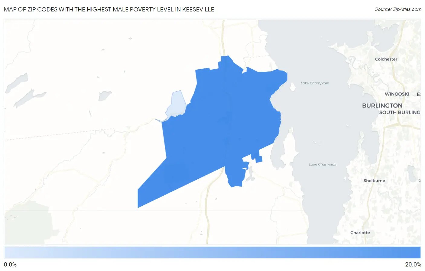 Zip Codes with the Highest Male Poverty Level in Keeseville Map