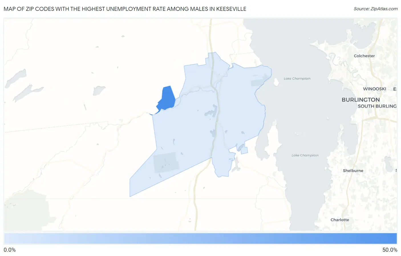 Zip Codes with the Highest Unemployment Rate Among Males in Keeseville Map