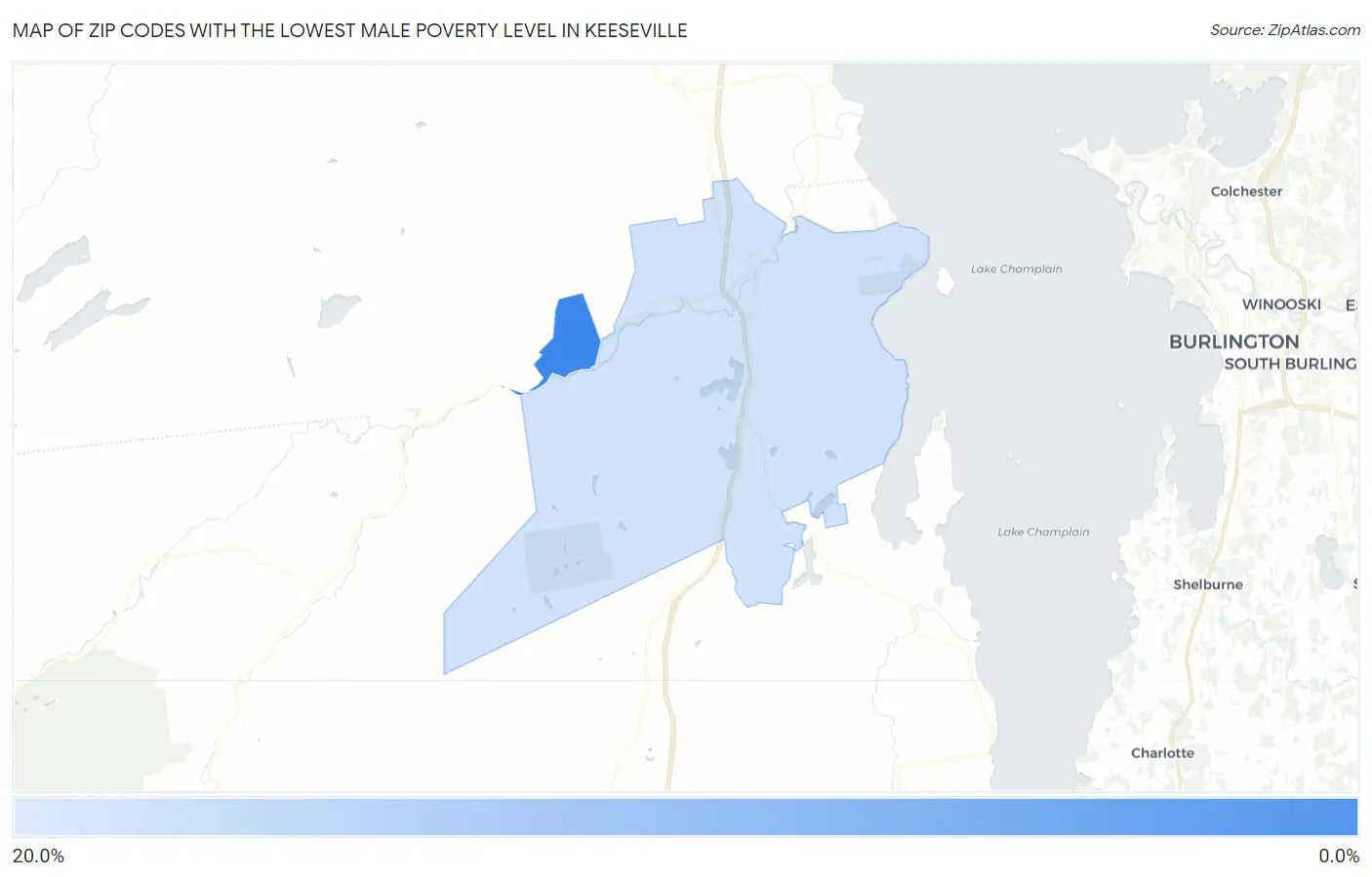 Zip Codes with the Lowest Male Poverty Level in Keeseville Map