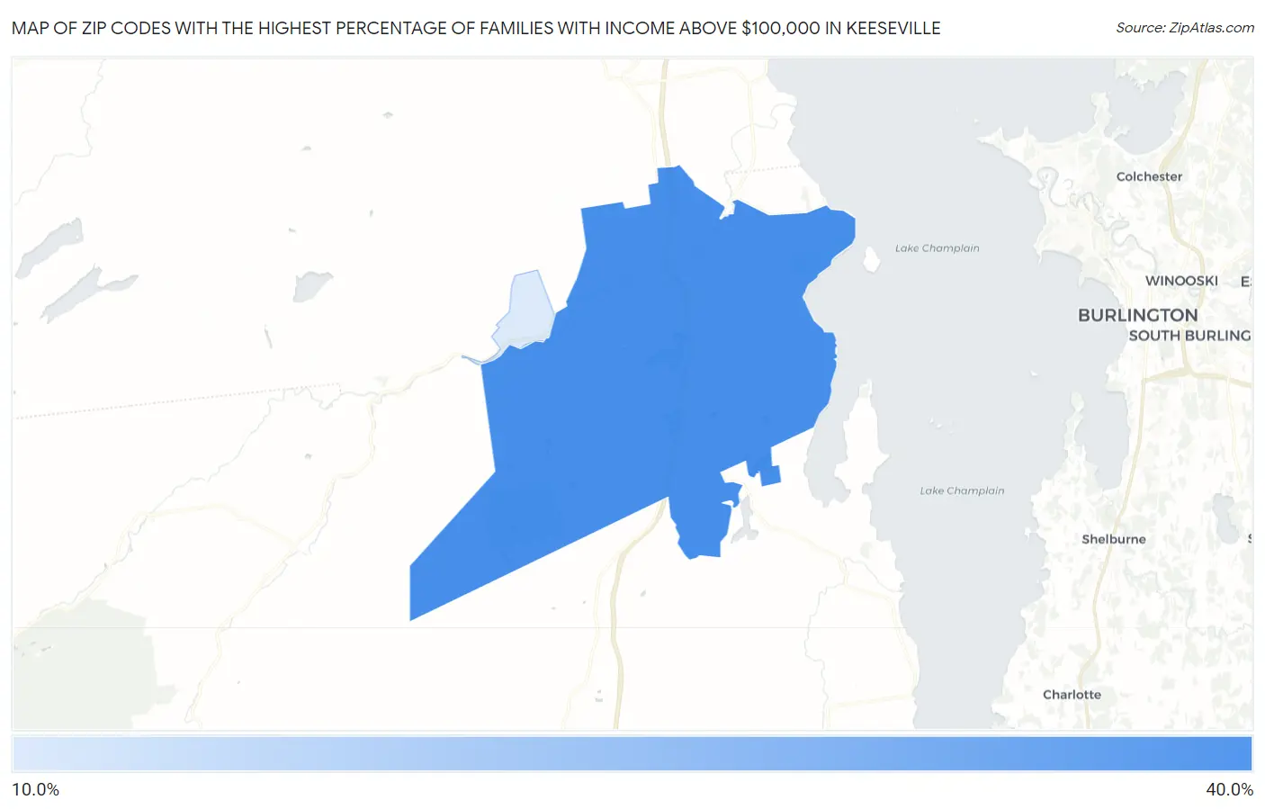 Zip Codes with the Highest Percentage of Families with Income Above $100,000 in Keeseville Map