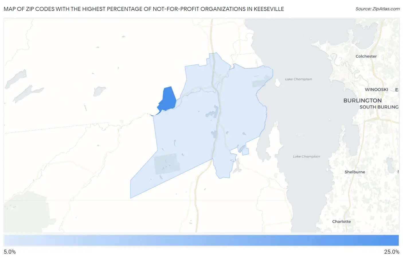 Zip Codes with the Highest Percentage of Not-for-profit Organizations in Keeseville Map