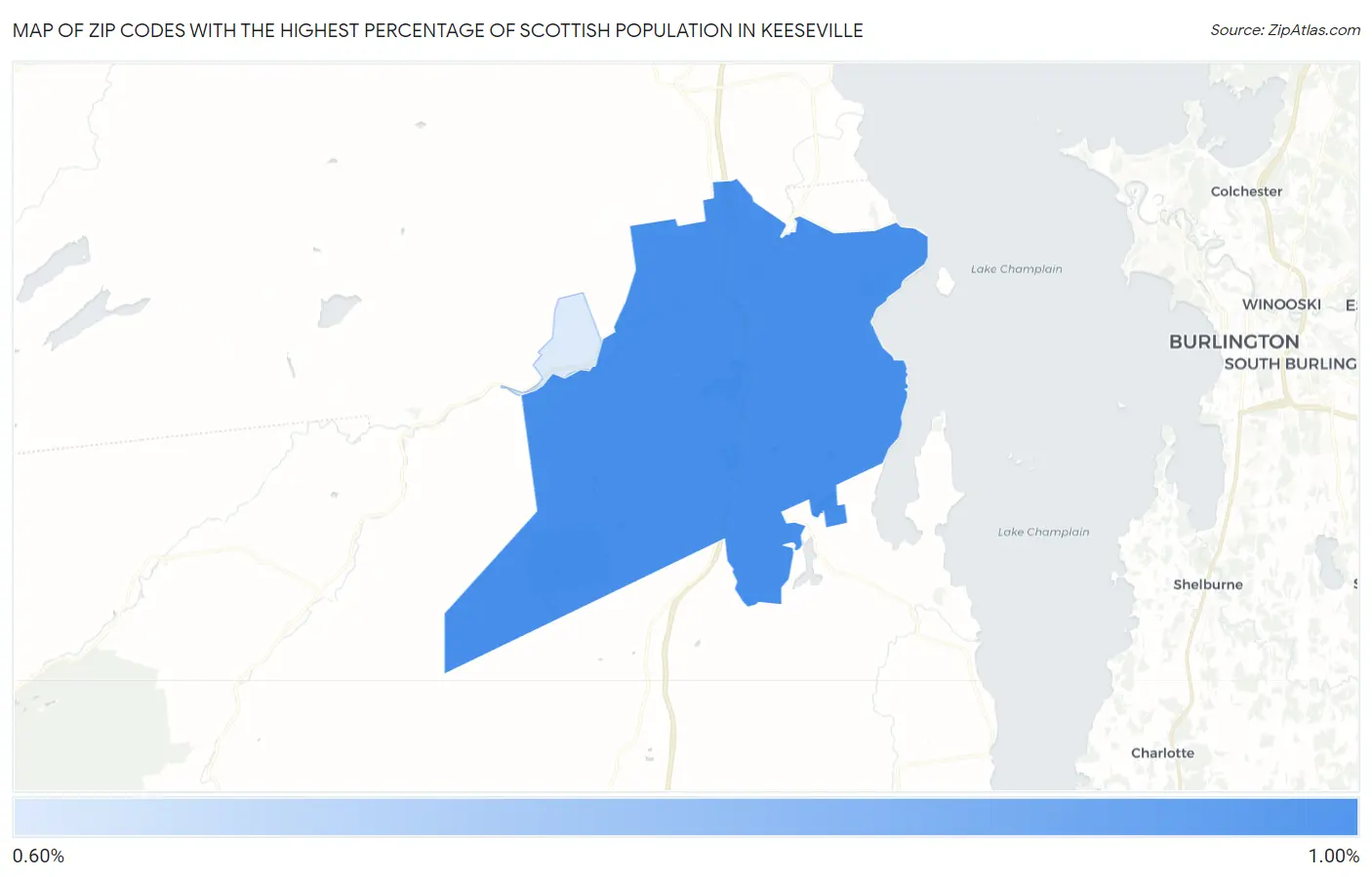 Zip Codes with the Highest Percentage of Scottish Population in Keeseville Map