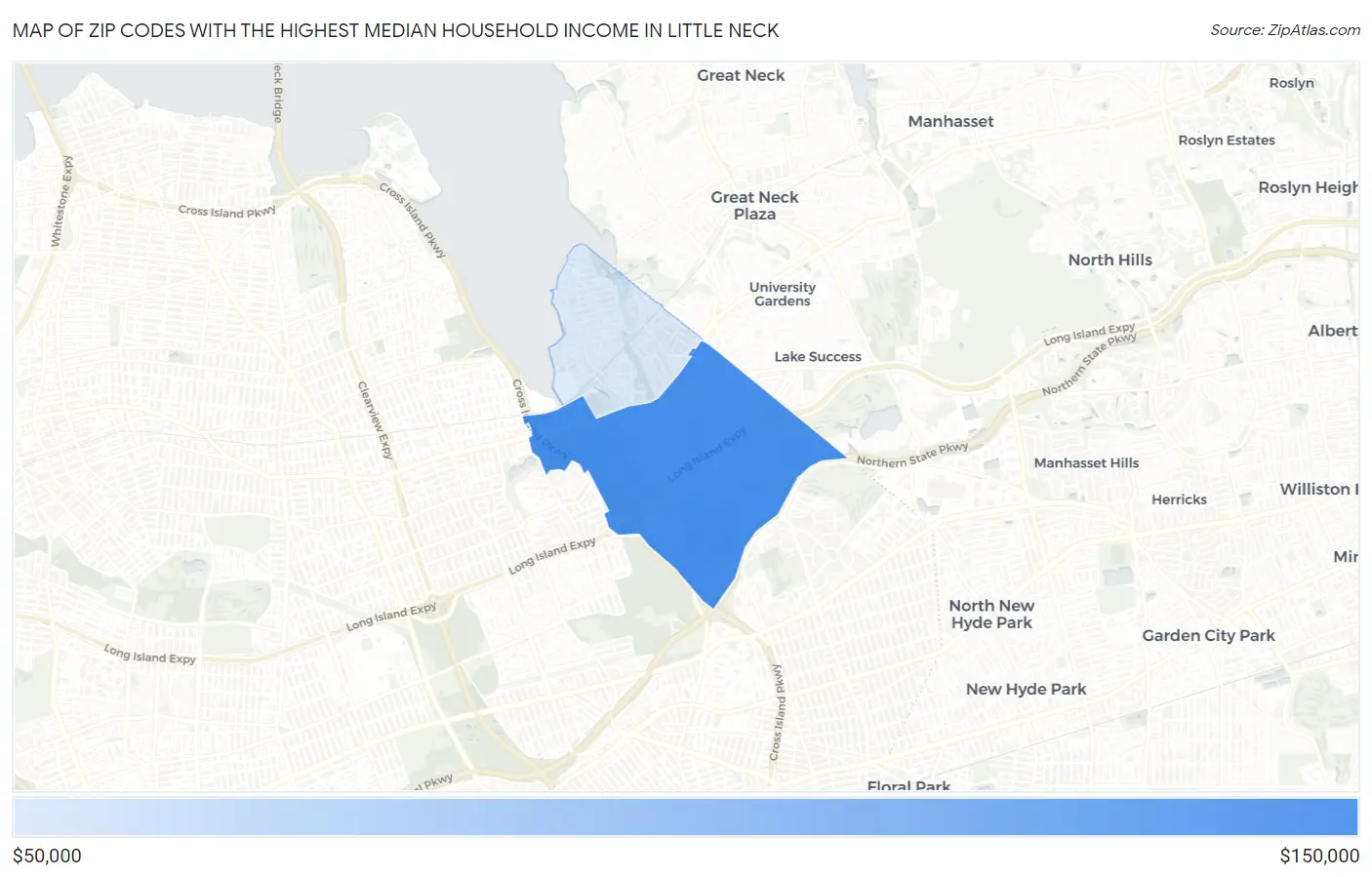 Zip Codes with the Highest Median Household Income in Little Neck Map