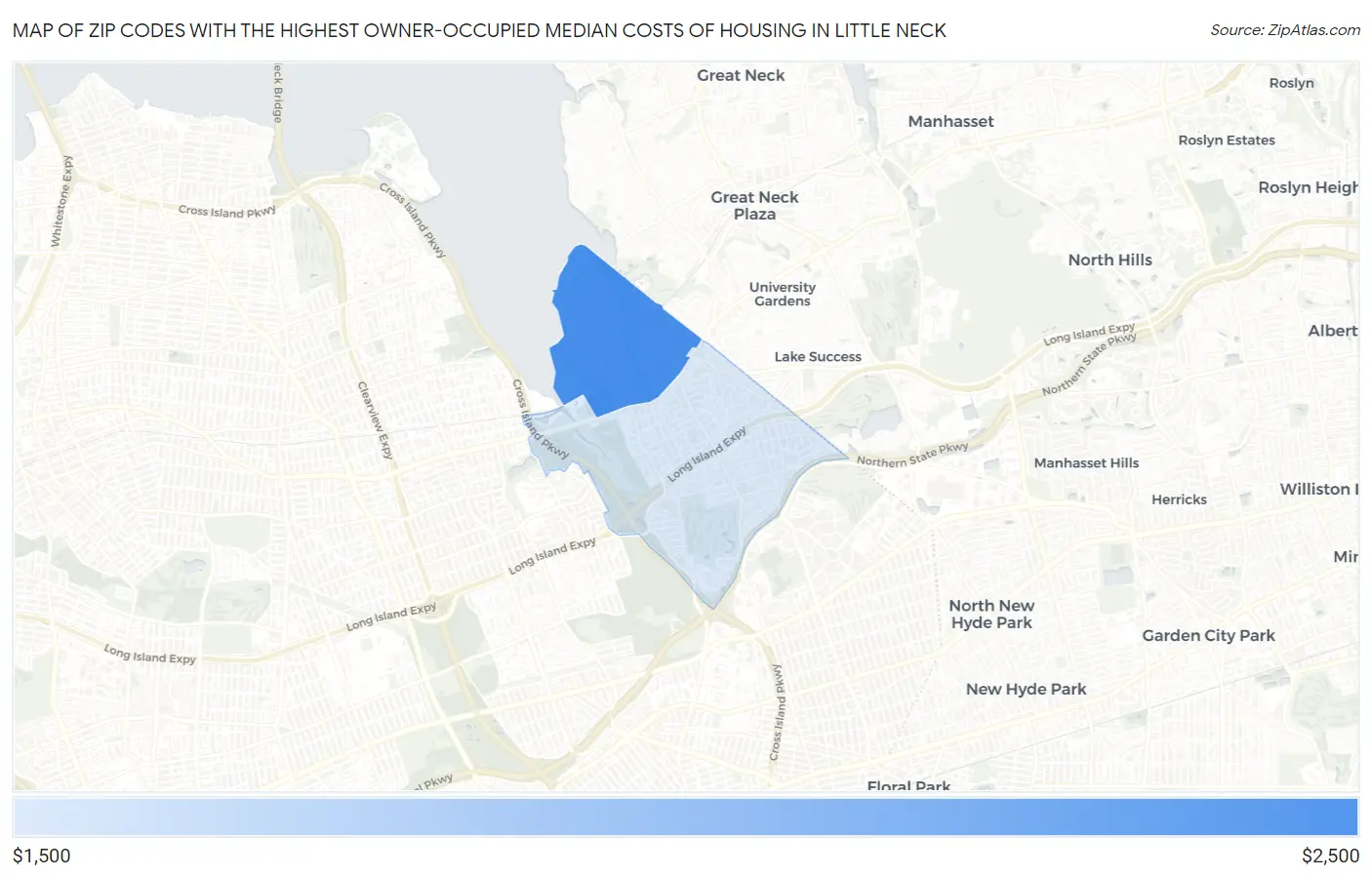 Zip Codes with the Highest Owner-Occupied Median Costs of Housing in Little Neck Map