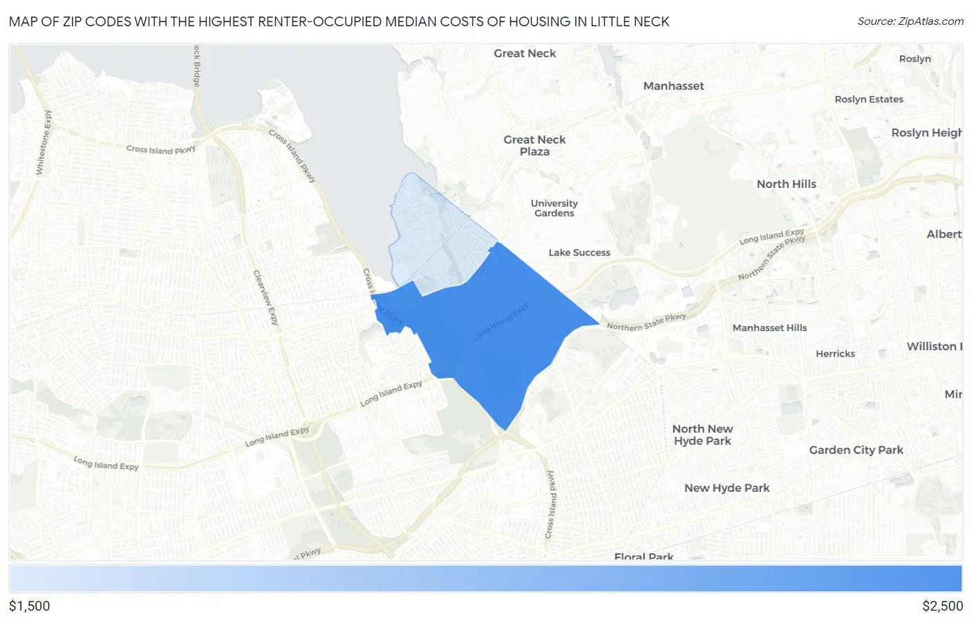Zip Codes with the Highest Renter-Occupied Median Costs of Housing in Little Neck Map