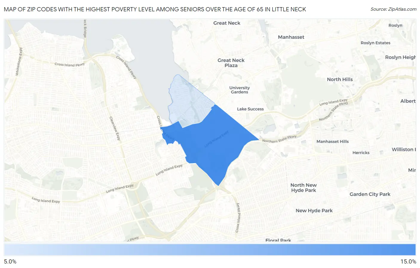Zip Codes with the Highest Poverty Level Among Seniors Over the Age of 65 in Little Neck Map