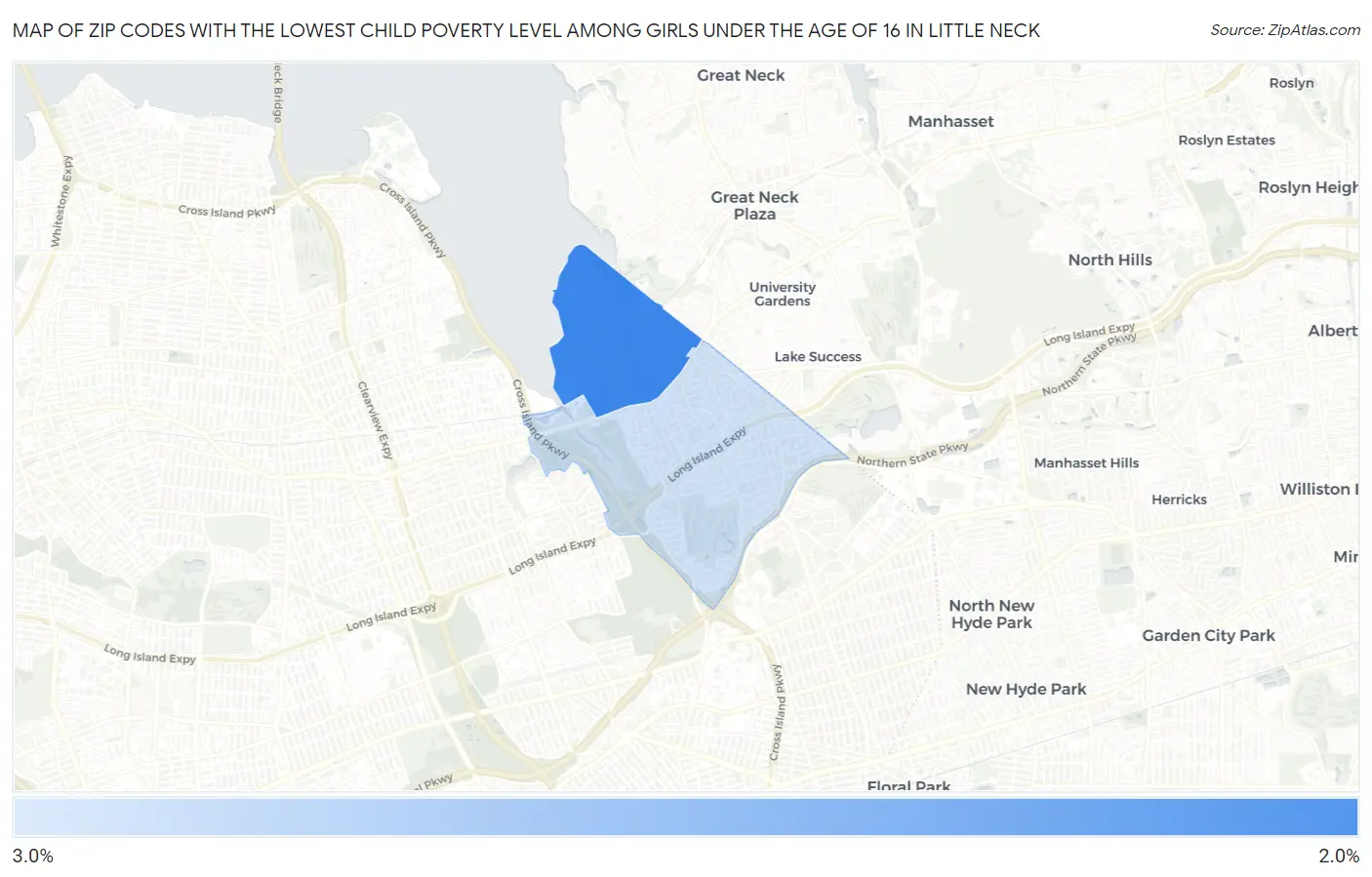 Zip Codes with the Lowest Child Poverty Level Among Girls Under the Age of 16 in Little Neck Map