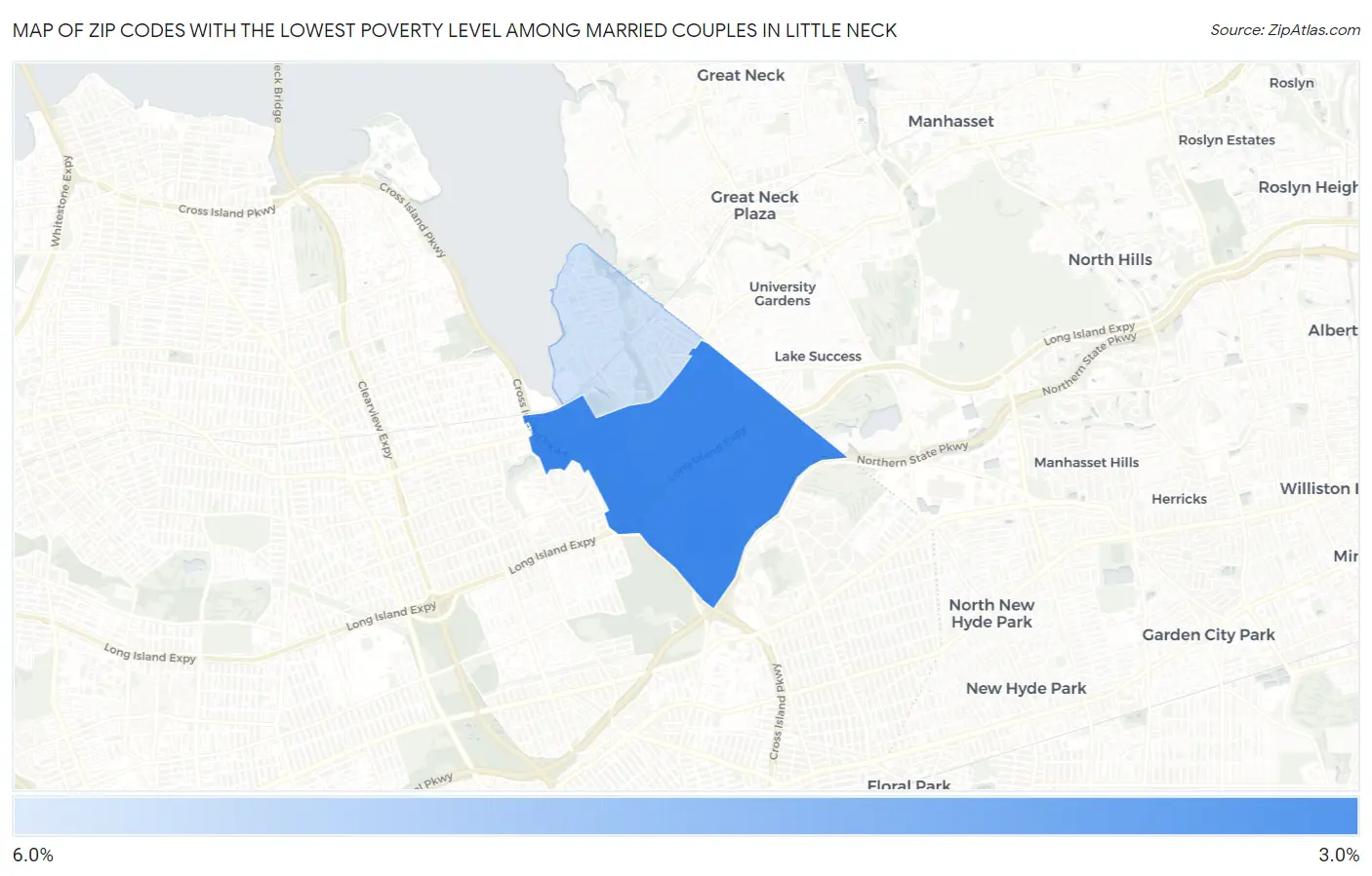Zip Codes with the Lowest Poverty Level Among Married Couples in Little Neck Map