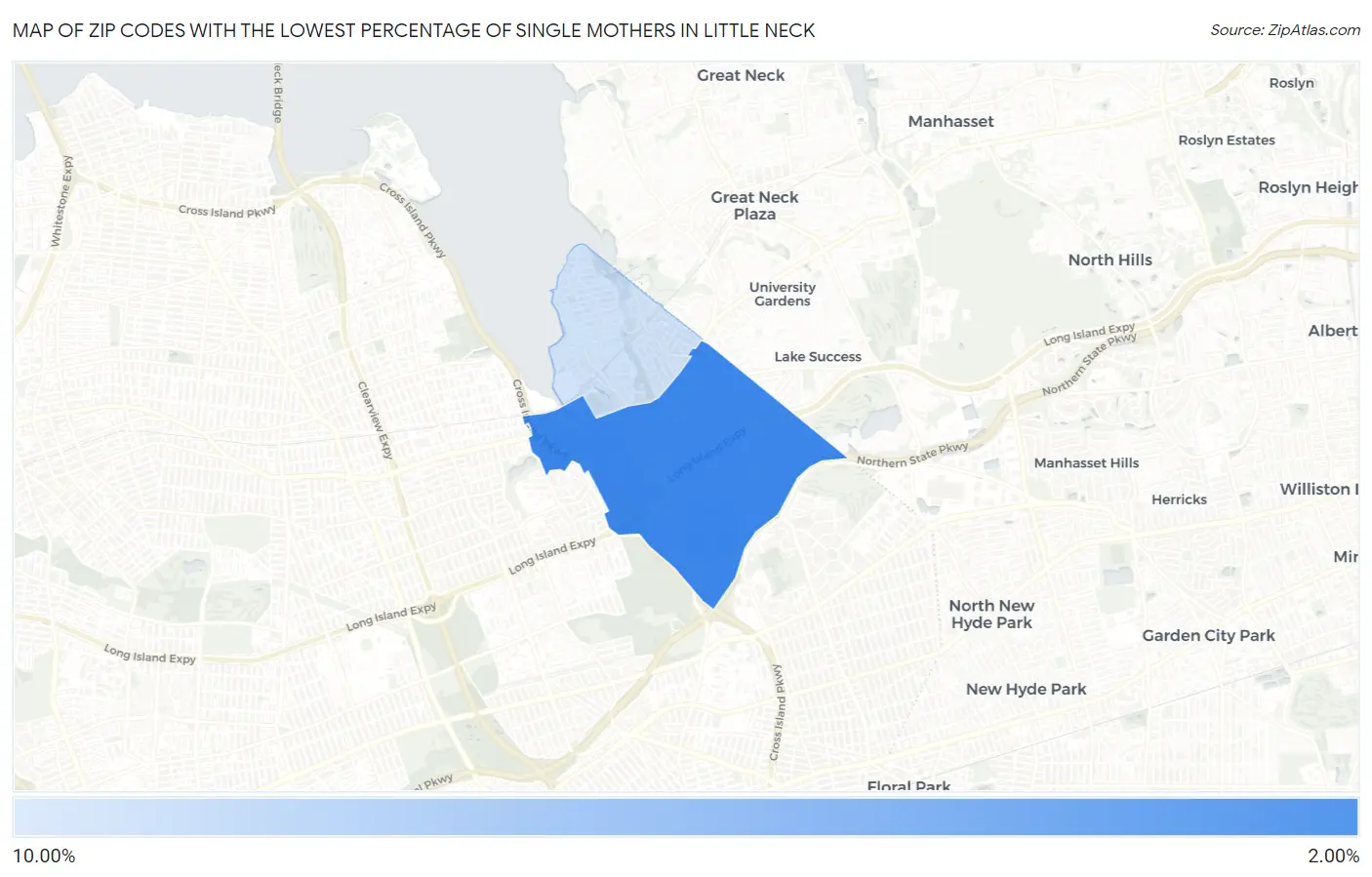Zip Codes with the Lowest Percentage of Single Mothers in Little Neck Map