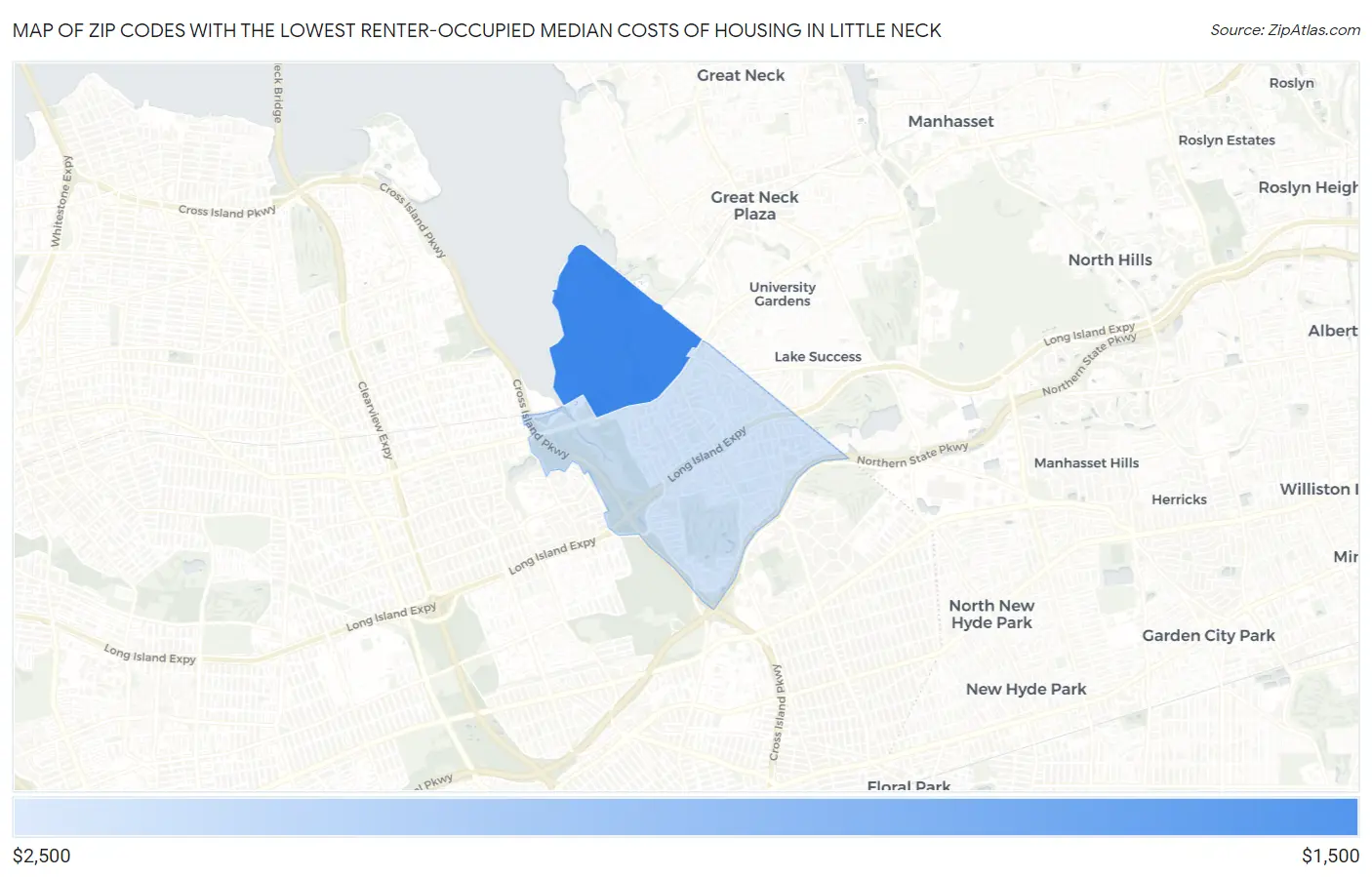 Zip Codes with the Lowest Renter-Occupied Median Costs of Housing in Little Neck Map