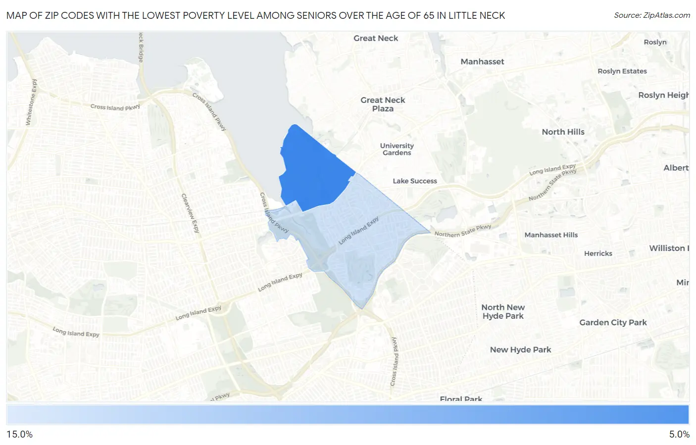 Zip Codes with the Lowest Poverty Level Among Seniors Over the Age of 65 in Little Neck Map