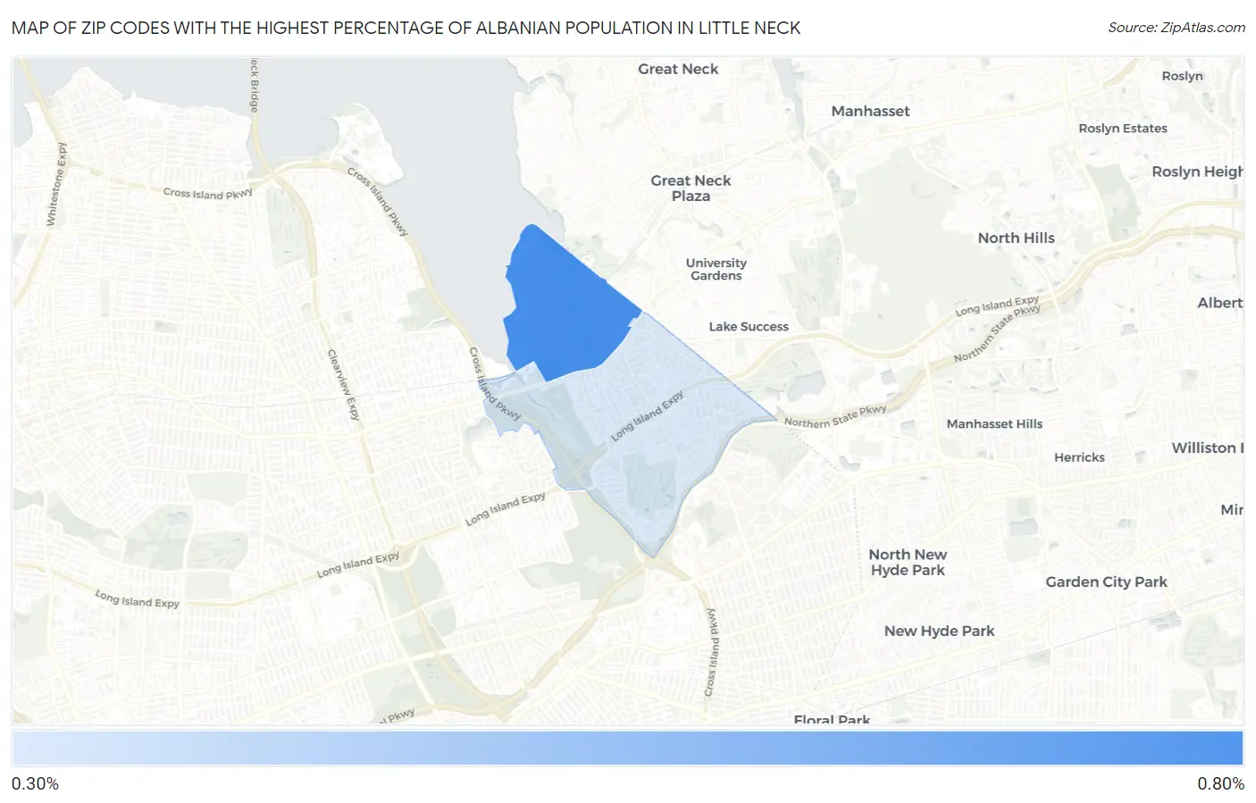 Zip Codes with the Highest Percentage of Albanian Population in Little Neck Map