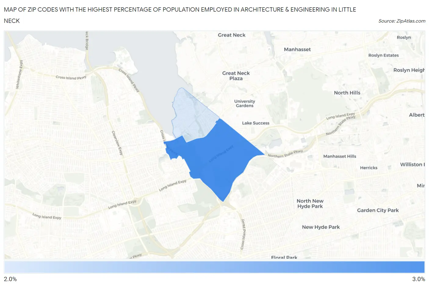 Zip Codes with the Highest Percentage of Population Employed in Architecture & Engineering in Little Neck Map