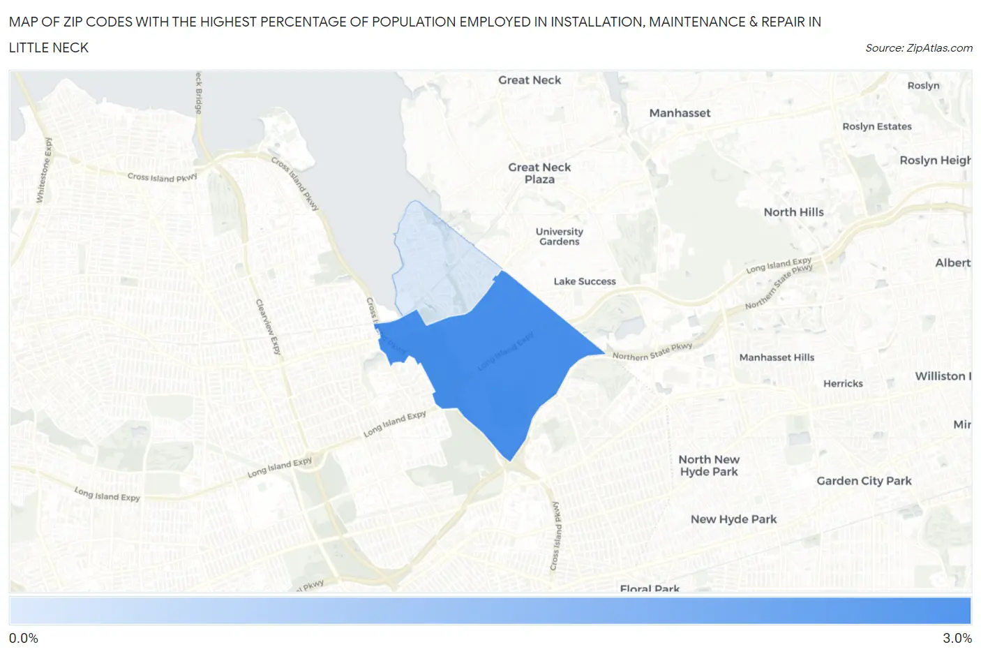 Zip Codes with the Highest Percentage of Population Employed in Installation, Maintenance & Repair in Little Neck Map