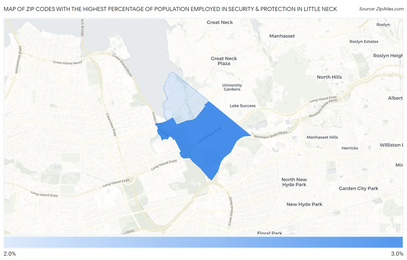 Zip Codes with the Highest Percentage of Population Employed in Security & Protection in Little Neck Map