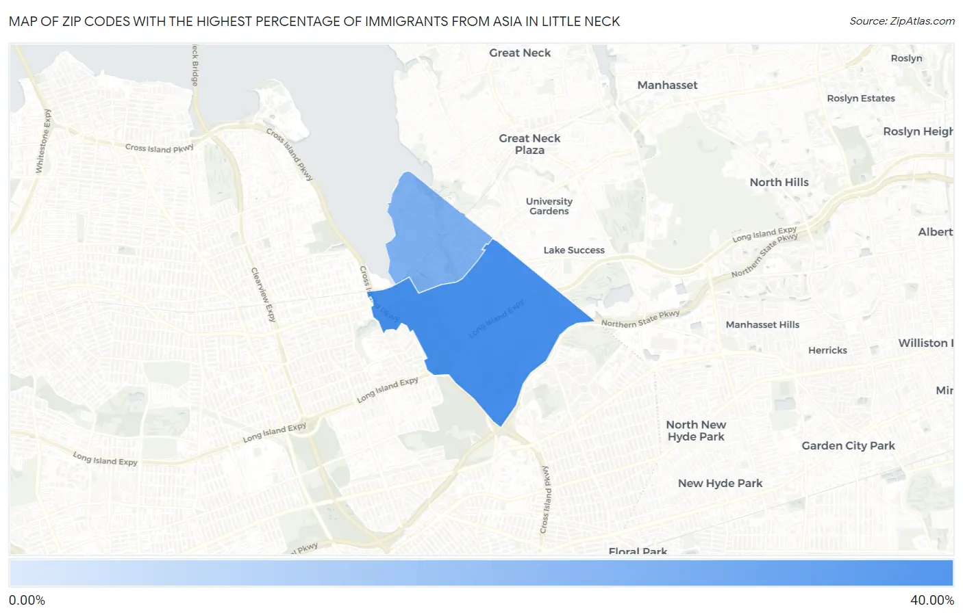 Zip Codes with the Highest Percentage of Immigrants from Asia in Little Neck Map