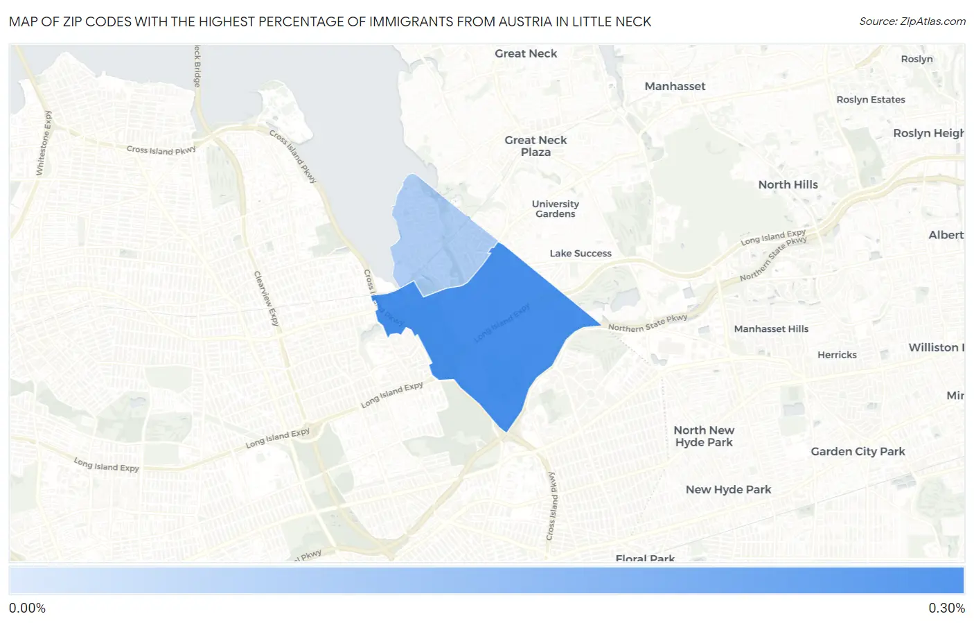 Zip Codes with the Highest Percentage of Immigrants from Austria in Little Neck Map