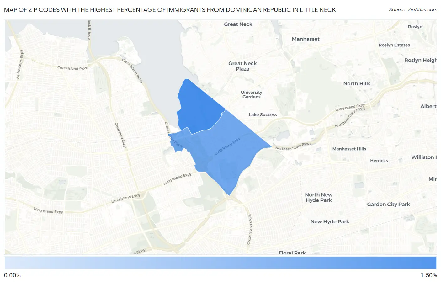 Zip Codes with the Highest Percentage of Immigrants from Dominican Republic in Little Neck Map