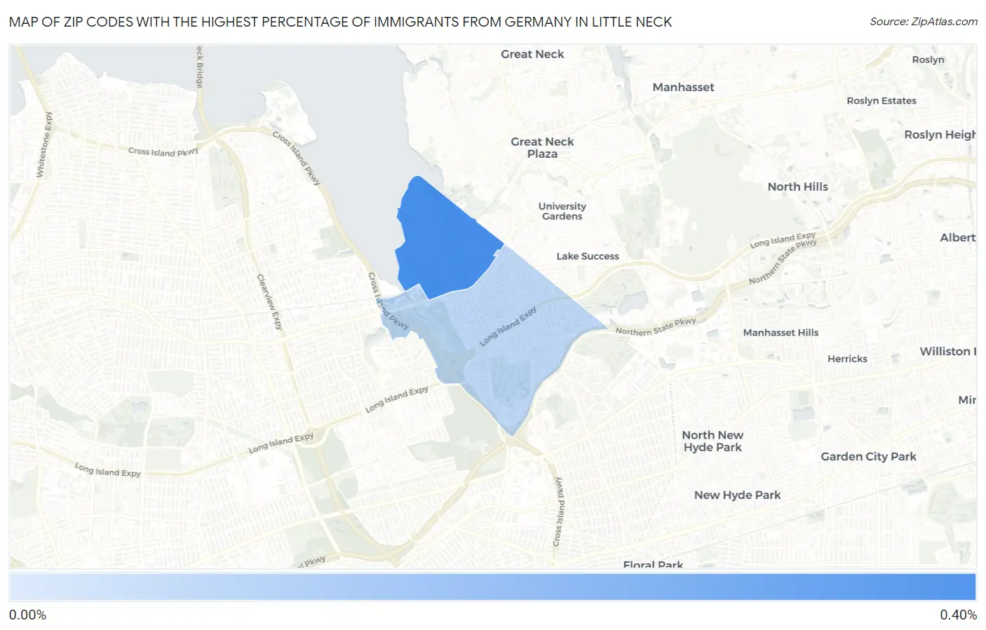 Zip Codes with the Highest Percentage of Immigrants from Germany in Little Neck Map