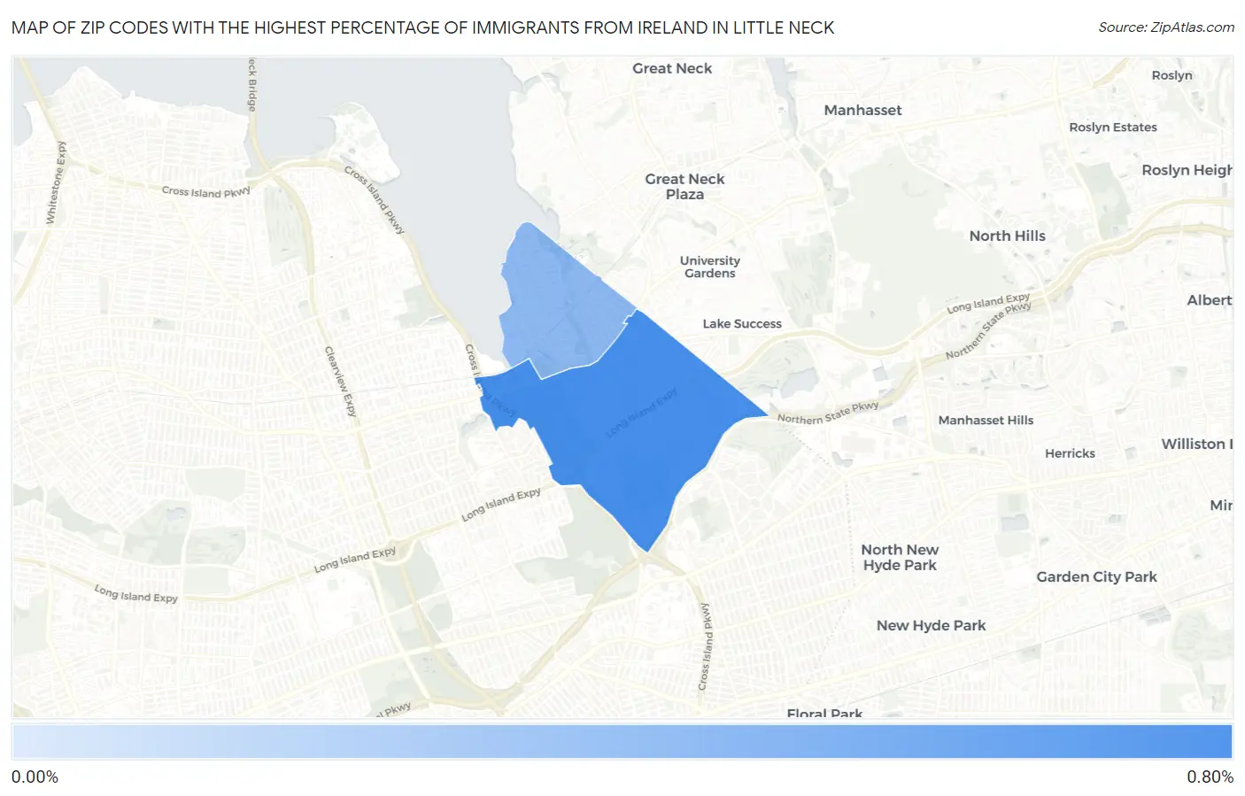 Zip Codes with the Highest Percentage of Immigrants from Ireland in Little Neck Map