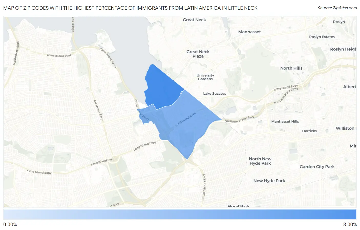 Zip Codes with the Highest Percentage of Immigrants from Latin America in Little Neck Map