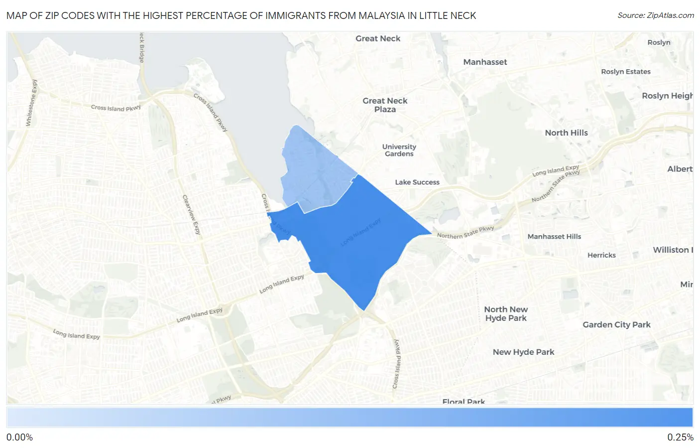 Zip Codes with the Highest Percentage of Immigrants from Malaysia in Little Neck Map